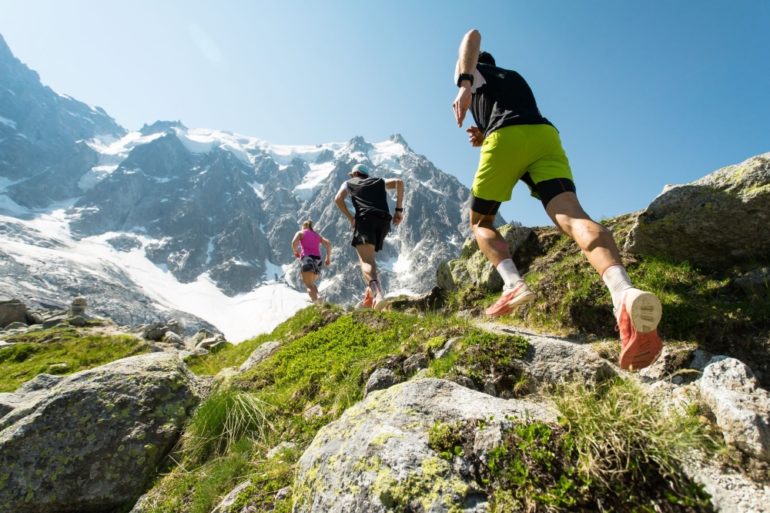 courir, montagne, grimper