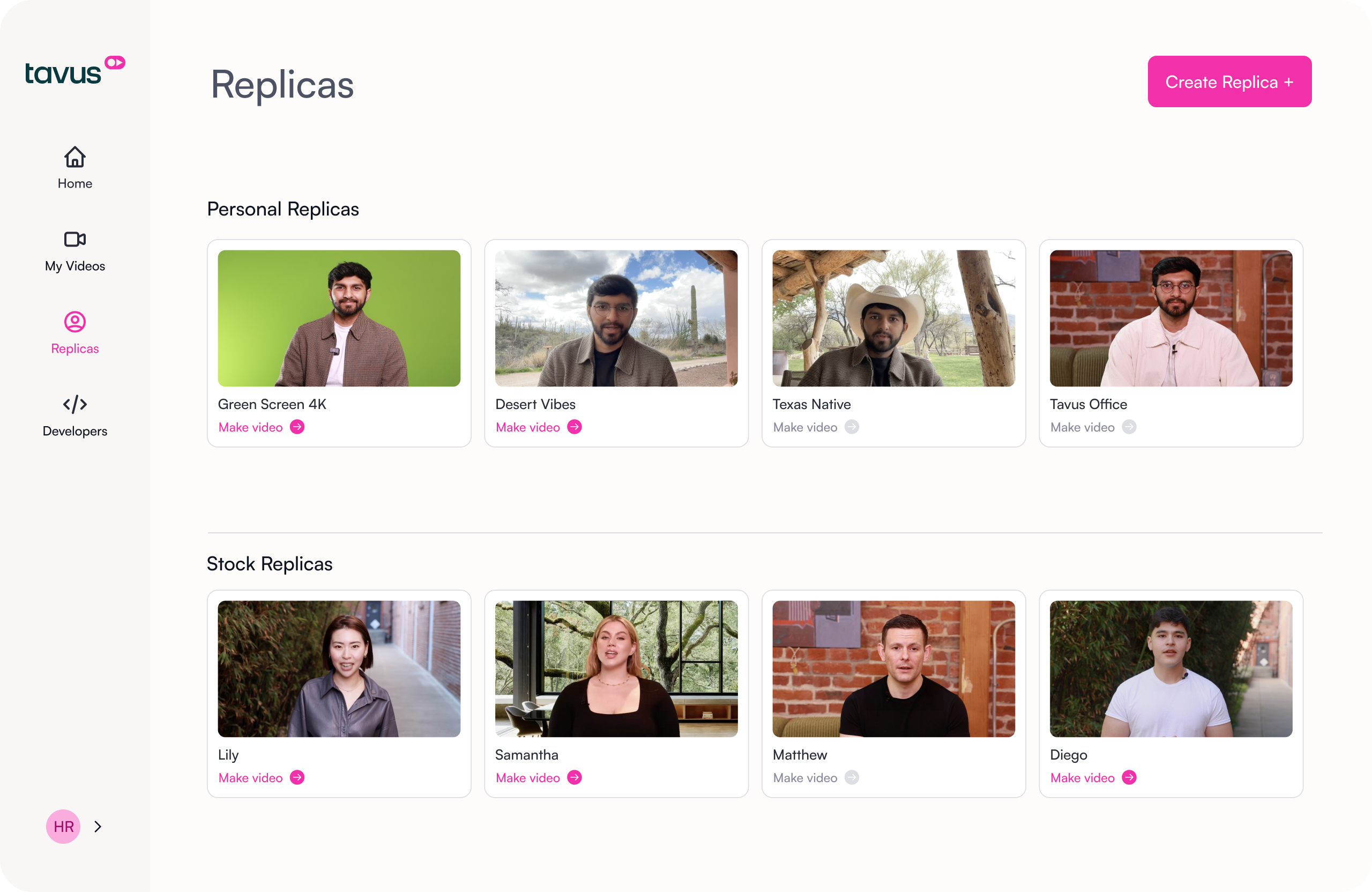 Les différents avatars de Tavus