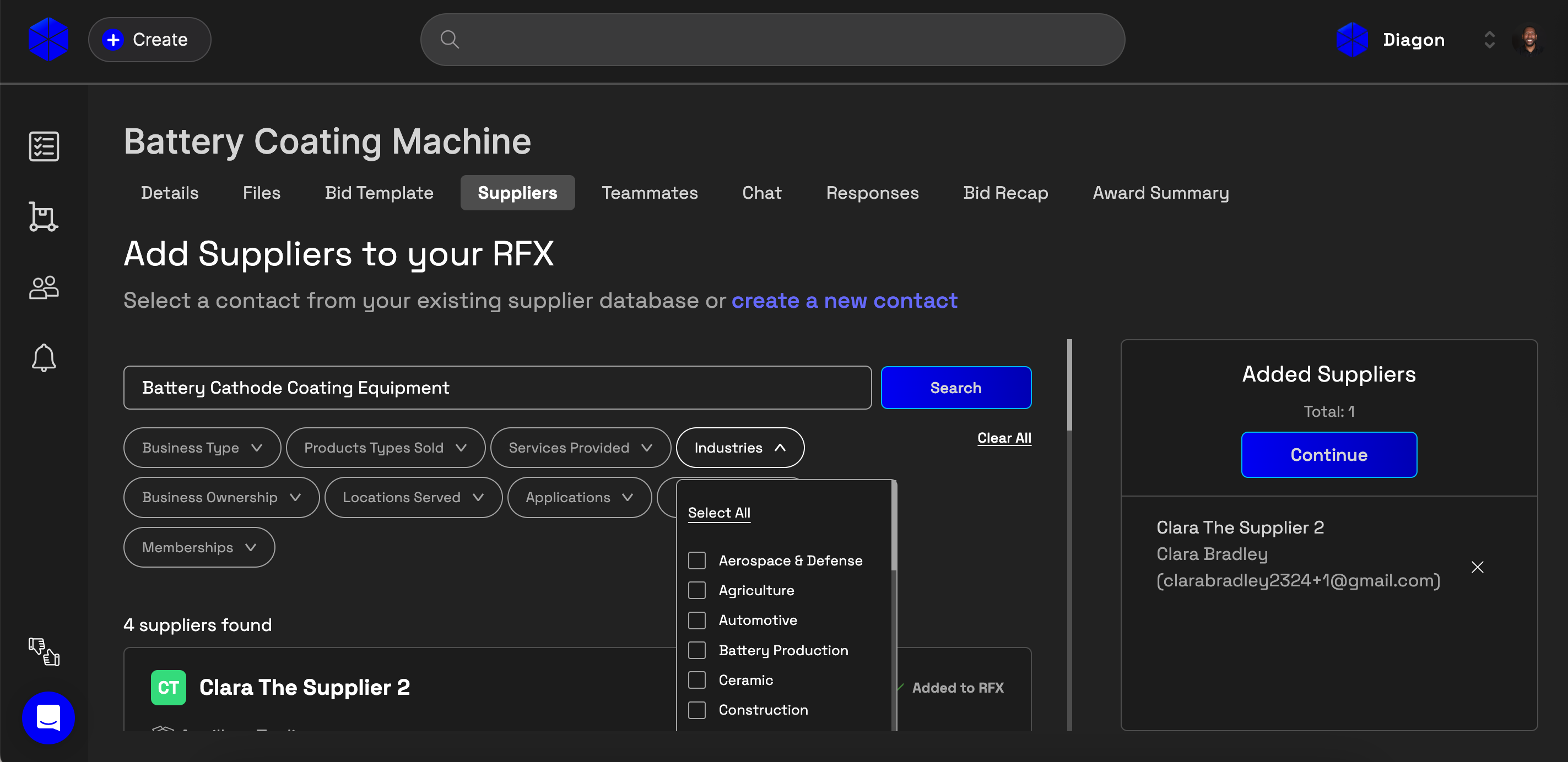 Diagon, fabrication, équipement, batterie, approvisionnement