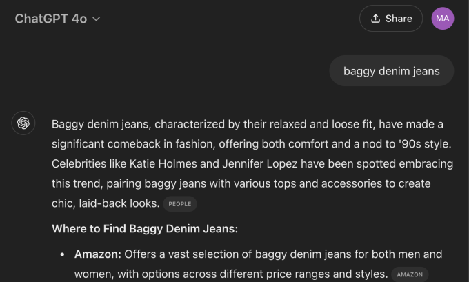 ChatGPT Recherchez « jeans en denim baggy ».