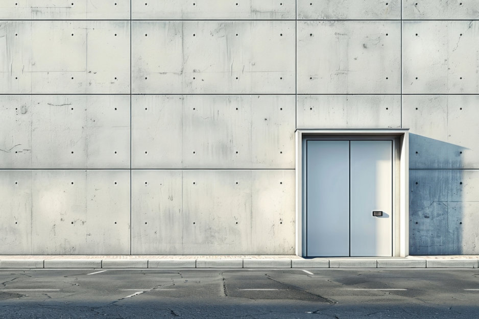 Portes métalliques dans un bâtiment minimaliste