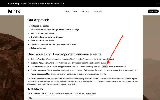 11X prétend Airtable en tant que client 