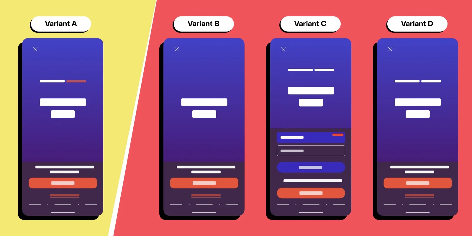 Une série de captures d'écran montrant différentes variantes des boutons d'achat dans l'application peuvent aller.