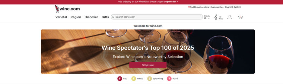 Capture d'écran de Wine.com