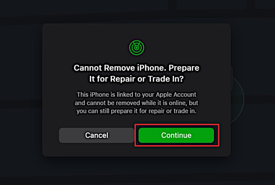 Impossible de supprimer l'iPhone - capture d'écran