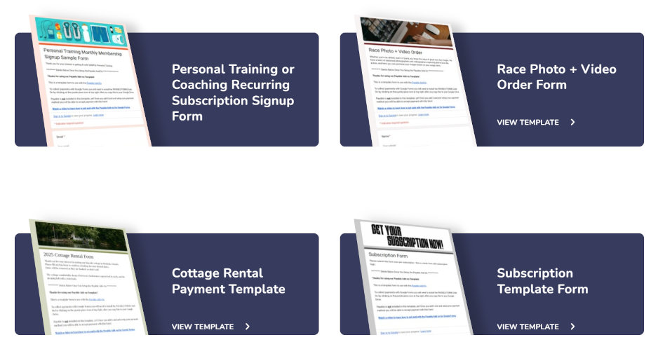 Capture d'écran des modèles de modules complémentaires Google Forms