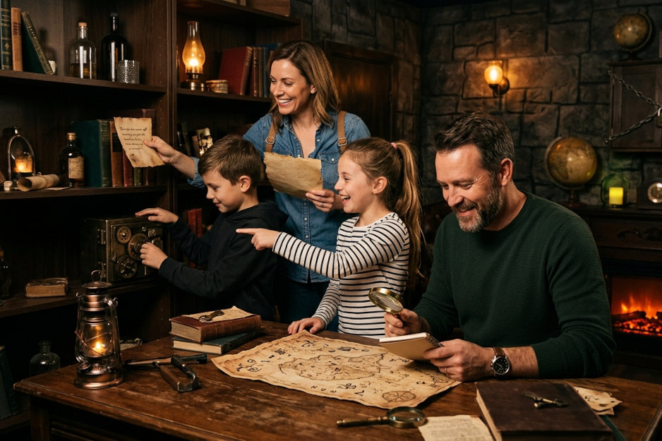 Famille dans la salle d'évasion