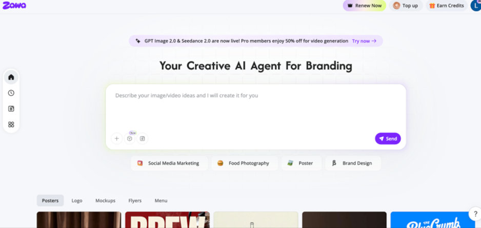 Capture d'écran de la page d'accueil de Zawa Workspace