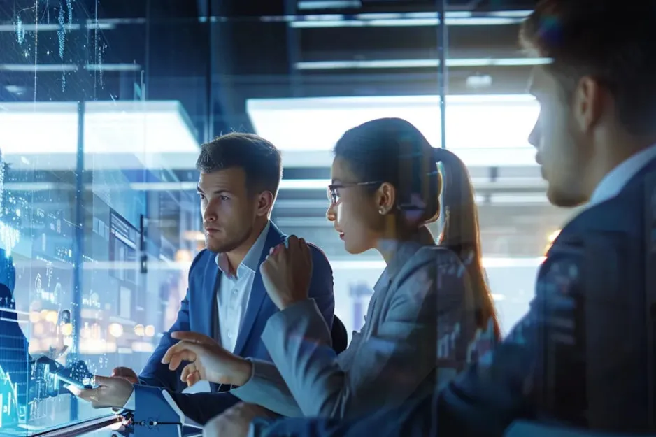 Hommes d'affaires utilisant une plateforme de gestion des opportunités